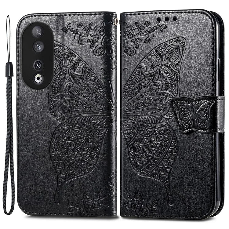 For Honor 90 Wallet Case with Card Holder Butterfly Pattern Folio PU Leather Phone Cover