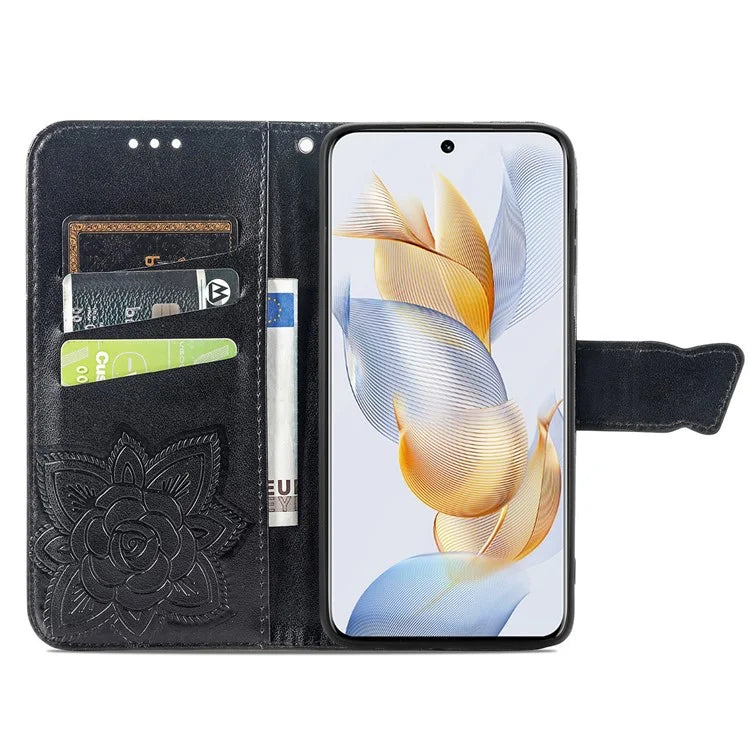 For Honor 90 Wallet Case with Card Holder Butterfly Pattern Folio PU Leather Phone Cover