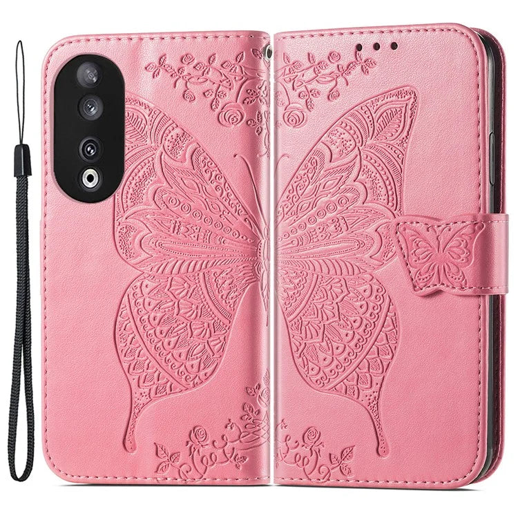 For Honor 90 Wallet Case with Card Holder Butterfly Pattern Folio PU Leather Phone Cover