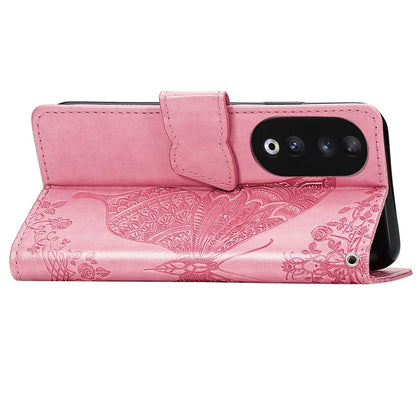 For Honor 90 Wallet Case with Card Holder Butterfly Pattern Folio PU Leather Phone Cover