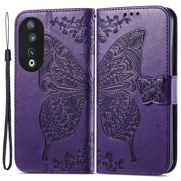 For Honor 90 Wallet Case with Card Holder Butterfly Pattern Folio PU Leather Phone Cover