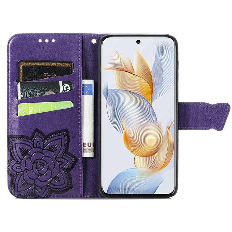 For Honor 90 Wallet Case with Card Holder Butterfly Pattern Folio PU Leather Phone Cover