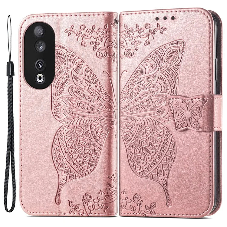 For Honor 90 Wallet Case with Card Holder Butterfly Pattern Folio PU Leather Phone Cover