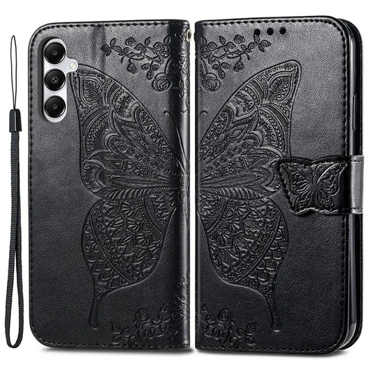 For Samsung Galaxy A05s 4G PU Leather Case Stand Function Butterfly Flower Pattern Cover Wallet