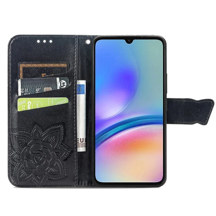 For Samsung Galaxy A05s 4G PU Leather Case Stand Function Butterfly Flower Pattern Cover Wallet