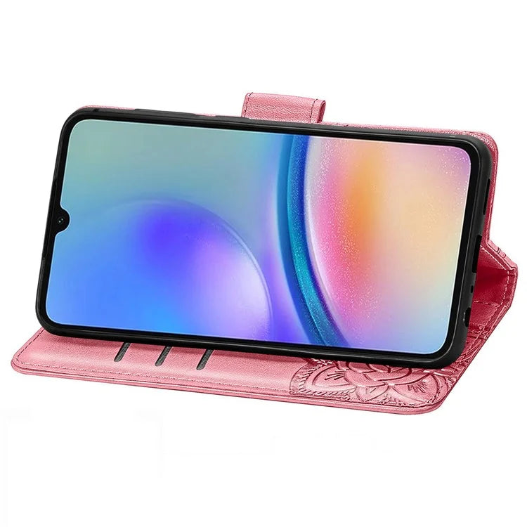 For Samsung Galaxy A05s 4G PU Leather Case Stand Function Butterfly Flower Pattern Cover Wallet