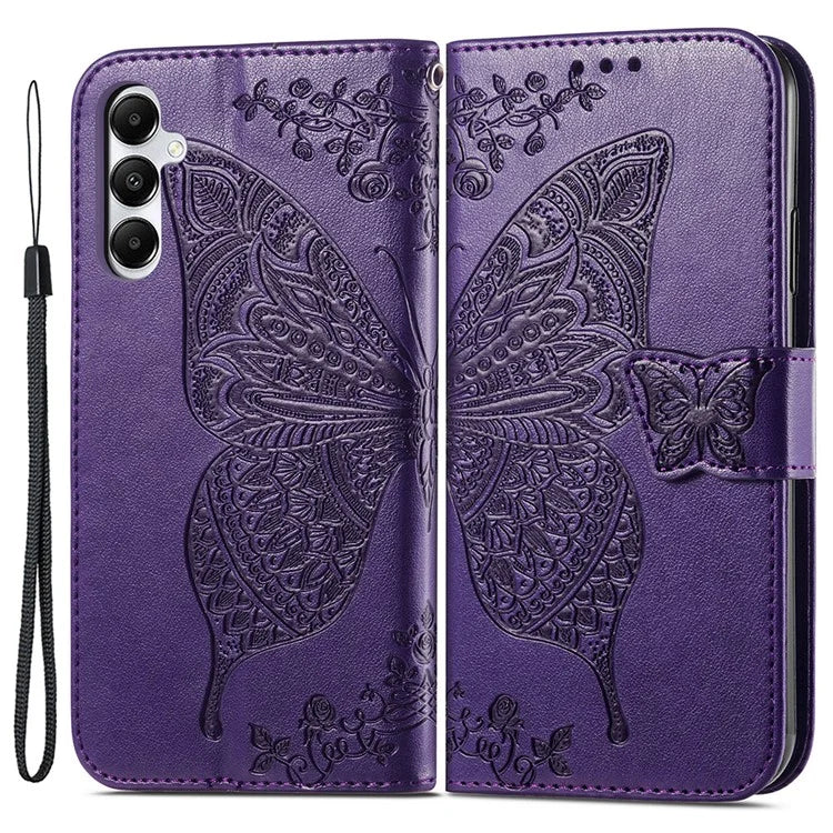 For Samsung Galaxy A05s 4G PU Leather Case Stand Function Butterfly Flower Pattern Cover Wallet