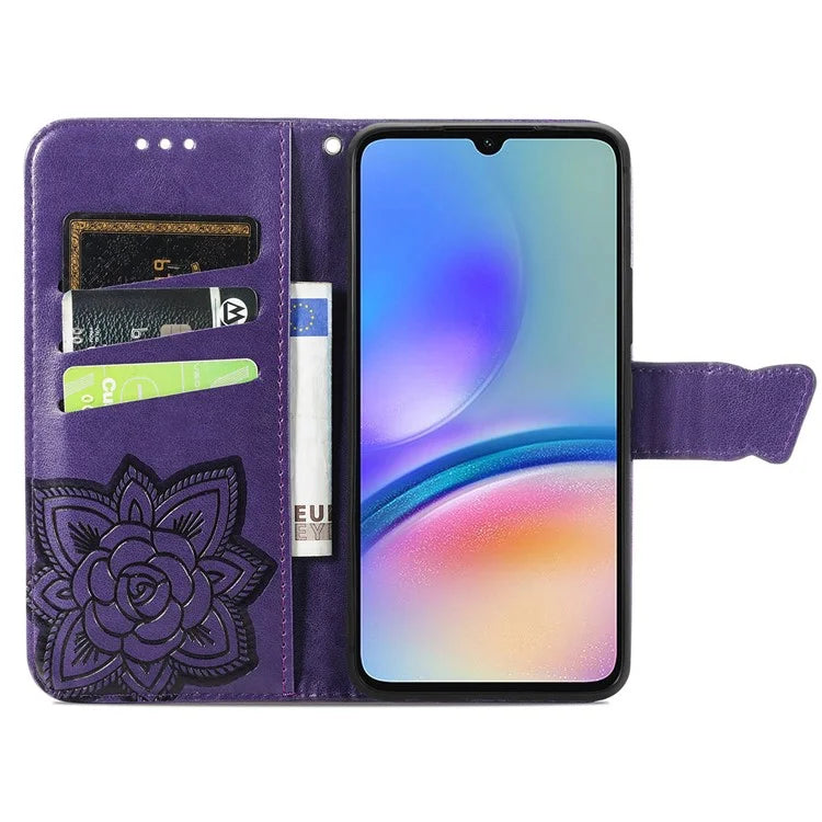 For Samsung Galaxy A05s 4G PU Leather Case Stand Function Butterfly Flower Pattern Cover Wallet