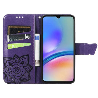 For Samsung Galaxy A05s 4G PU Leather Case Stand Function Butterfly Flower Pattern Cover Wallet