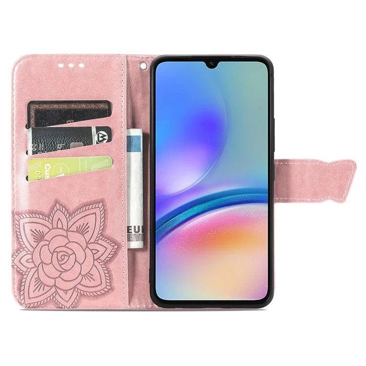For Samsung Galaxy A05s 4G PU Leather Case Stand Function Butterfly Flower Pattern Cover Wallet