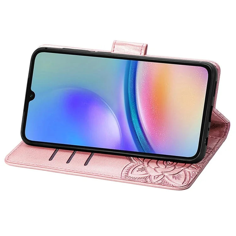 For Samsung Galaxy A05s 4G PU Leather Case Stand Function Butterfly Flower Pattern Cover Wallet