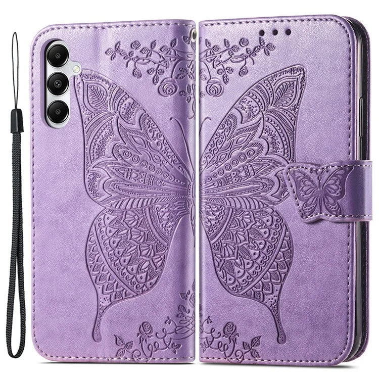 For Samsung Galaxy A05s 4G PU Leather Case Stand Function Butterfly Flower Pattern Cover Wallet