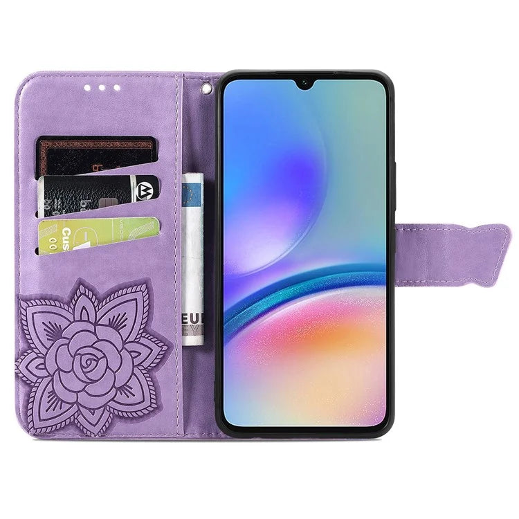 For Samsung Galaxy A05s 4G PU Leather Case Stand Function Butterfly Flower Pattern Cover Wallet