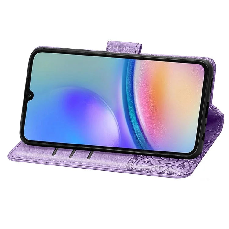 For Samsung Galaxy A05s 4G PU Leather Case Stand Function Butterfly Flower Pattern Cover Wallet