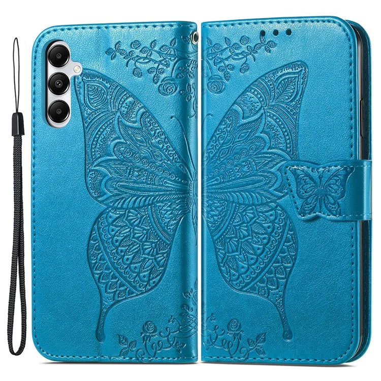 For Samsung Galaxy A05s 4G PU Leather Case Stand Function Butterfly Flower Pattern Cover Wallet
