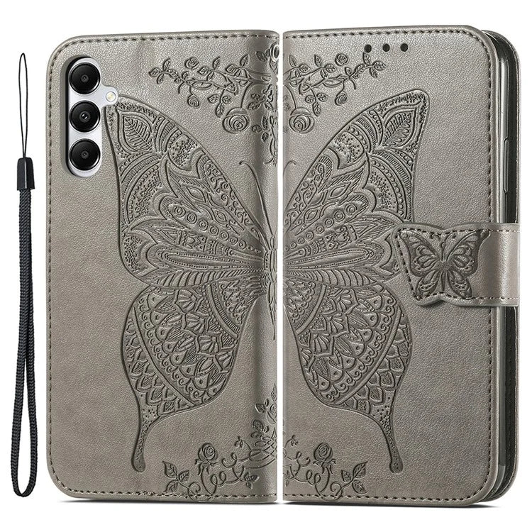 For Samsung Galaxy A05s 4G PU Leather Case Stand Function Butterfly Flower Pattern Cover Wallet
