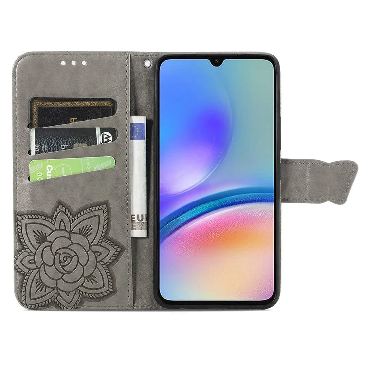 For Samsung Galaxy A05s 4G PU Leather Case Stand Function Butterfly Flower Pattern Cover Wallet