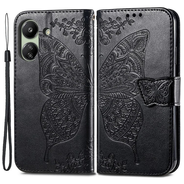 Wallet Case for Xiaomi Redmi 13C 4G / Poco C65 4G Butterfly Pattern PU Leather Folio Phone Cover