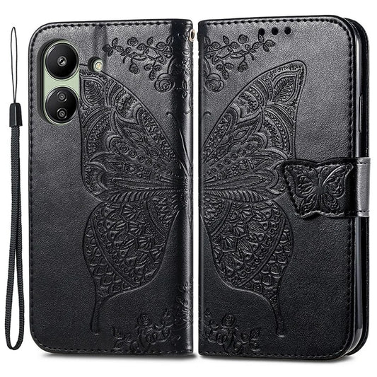 Wallet Case for Xiaomi Redmi 13C 4G / Poco C65 4G Butterfly Pattern PU Leather Folio Phone Cover