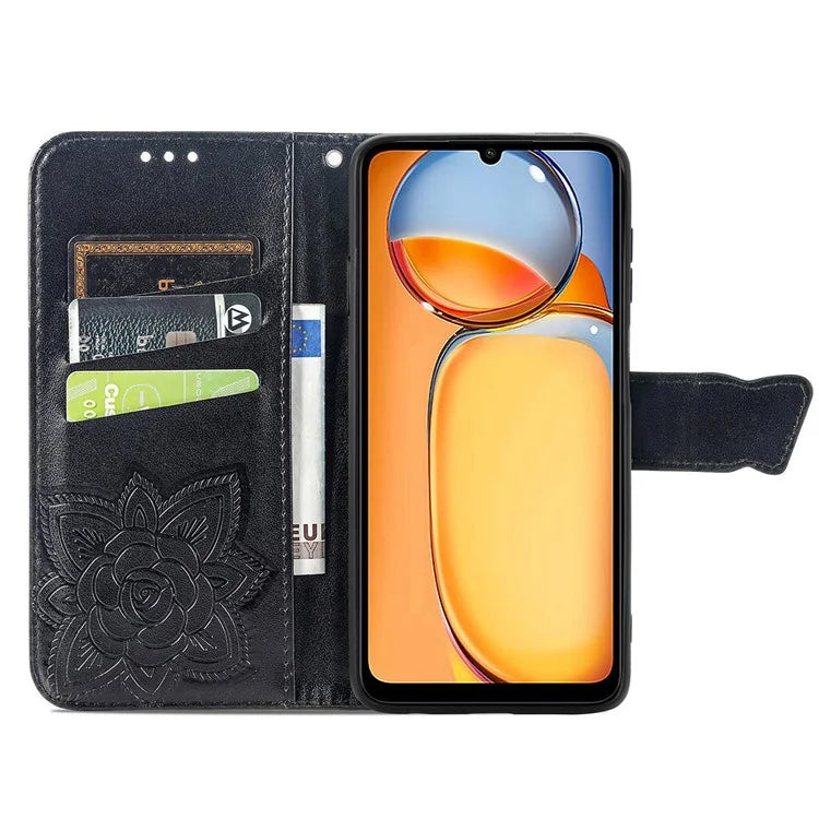 Wallet Case for Xiaomi Redmi 13C 4G / Poco C65 4G Butterfly Pattern PU Leather Folio Phone Cover