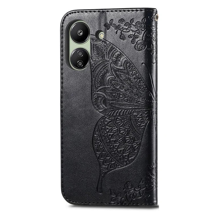 Wallet Case for Xiaomi Redmi 13C 4G / Poco C65 4G Butterfly Pattern PU Leather Folio Phone Cover