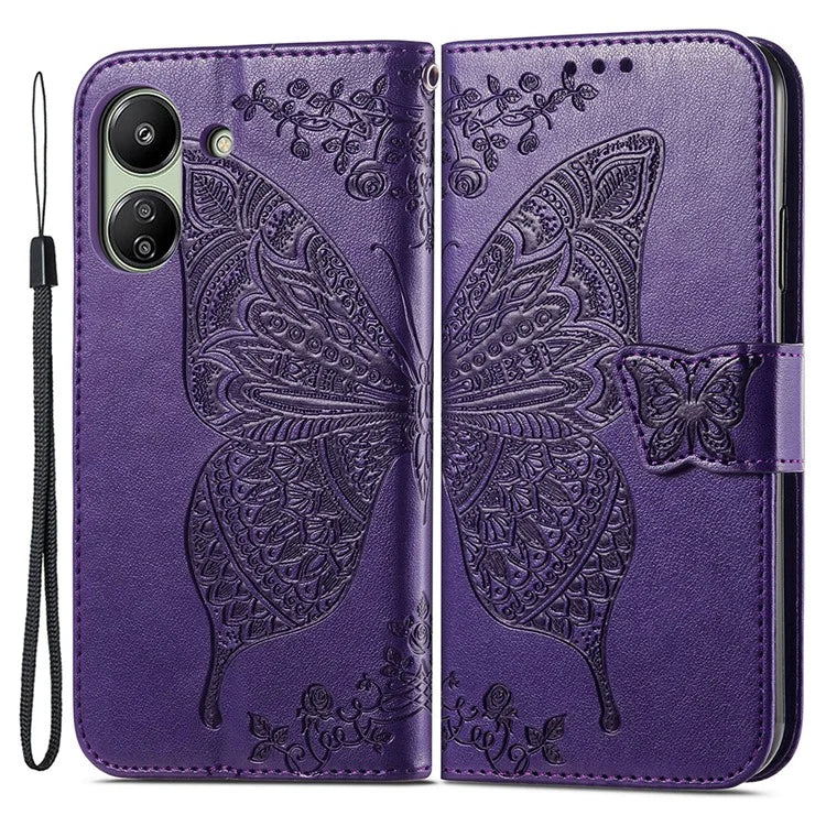 Wallet Case for Xiaomi Redmi 13C 4G / Poco C65 4G Butterfly Pattern PU Leather Folio Phone Cover