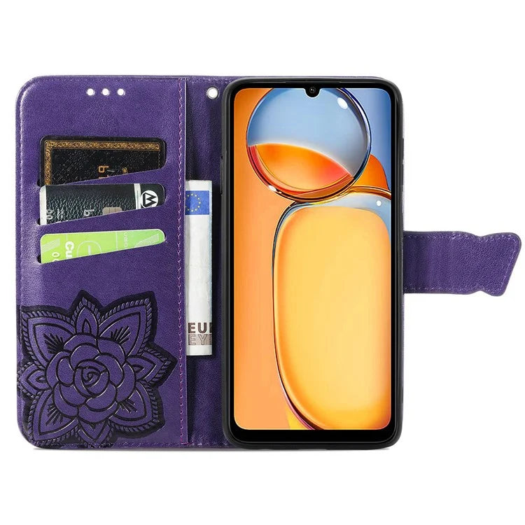 Wallet Case for Xiaomi Redmi 13C 4G / Poco C65 4G Butterfly Pattern PU Leather Folio Phone Cover