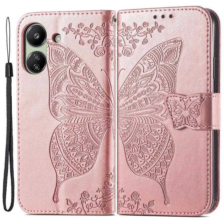 Wallet Case for Xiaomi Redmi 13C 4G / Poco C65 4G Butterfly Pattern PU Leather Folio Phone Cover