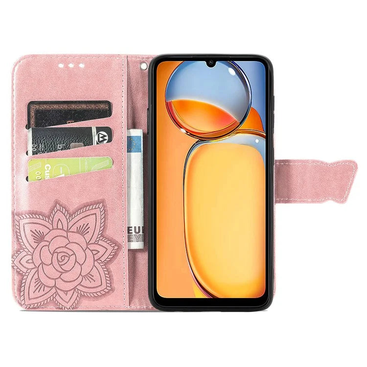 Wallet Case for Xiaomi Redmi 13C 4G / Poco C65 4G Butterfly Pattern PU Leather Folio Phone Cover