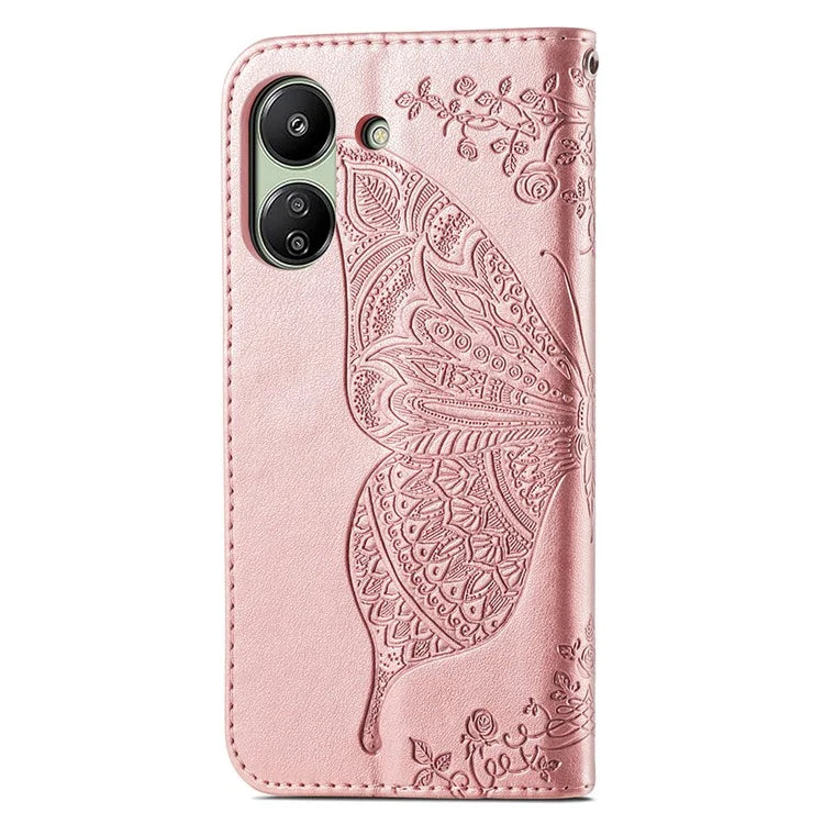 Wallet Case for Xiaomi Redmi 13C 4G / Poco C65 4G Butterfly Pattern PU Leather Folio Phone Cover