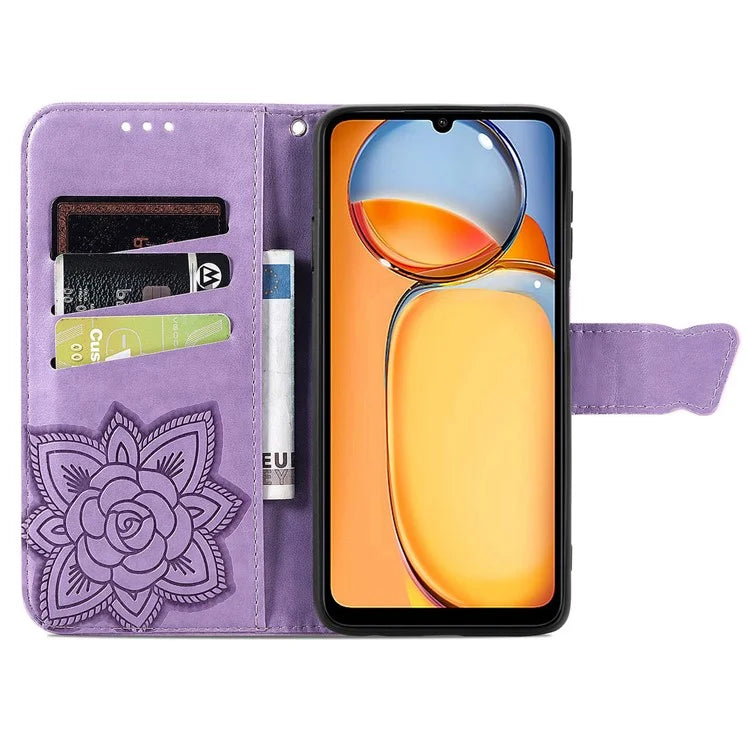Wallet Case for Xiaomi Redmi 13C 4G / Poco C65 4G Butterfly Pattern PU Leather Folio Phone Cover
