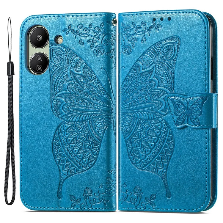Wallet Case for Xiaomi Redmi 13C 4G / Poco C65 4G Butterfly Pattern PU Leather Folio Phone Cover