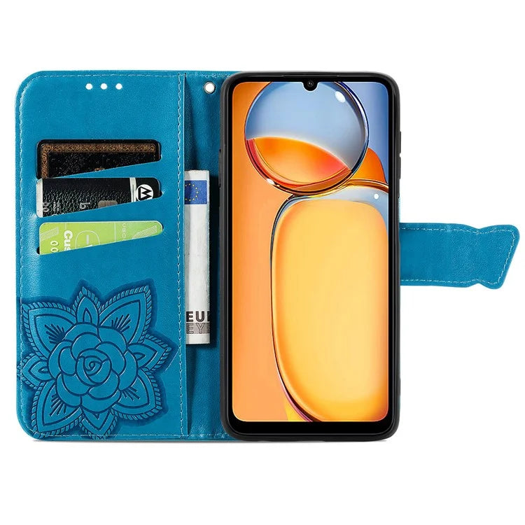 Wallet Case for Xiaomi Redmi 13C 4G / Poco C65 4G Butterfly Pattern PU Leather Folio Phone Cover
