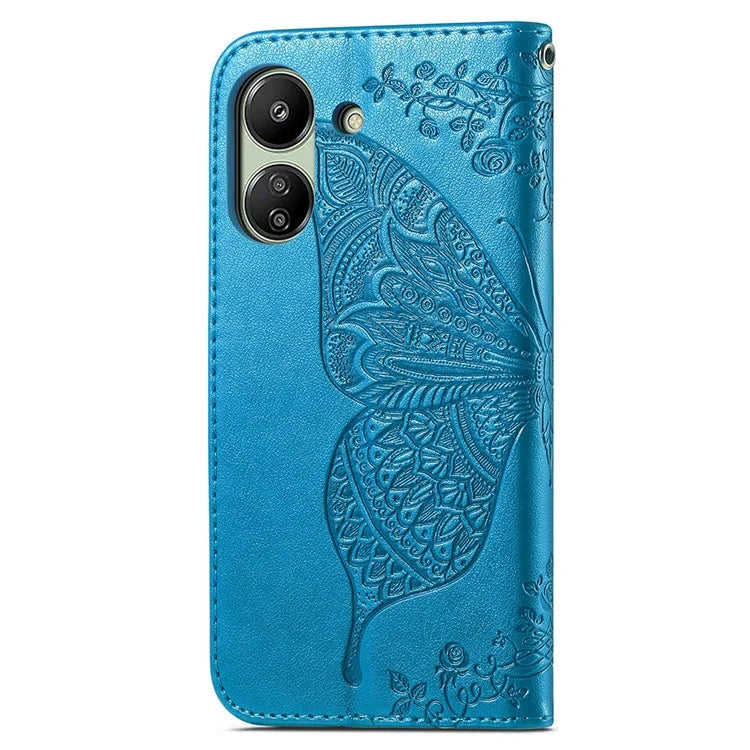 Wallet Case for Xiaomi Redmi 13C 4G / Poco C65 4G Butterfly Pattern PU Leather Folio Phone Cover