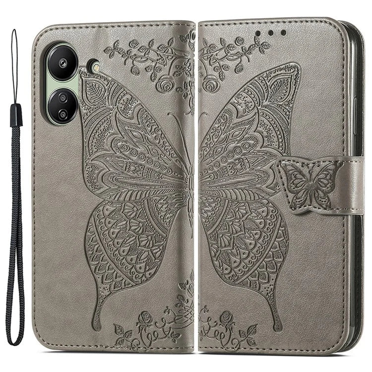 Wallet Case for Xiaomi Redmi 13C 4G / Poco C65 4G Butterfly Pattern PU Leather Folio Phone Cover