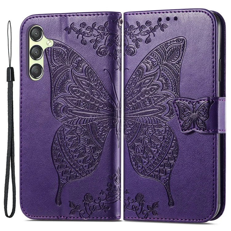 For Samsung Galaxy A25 5G (Global) (161.0 x 76.5 x 8.3mm) Butterfly Pattern Case Leather Phone Cover with Magnetic Clasp