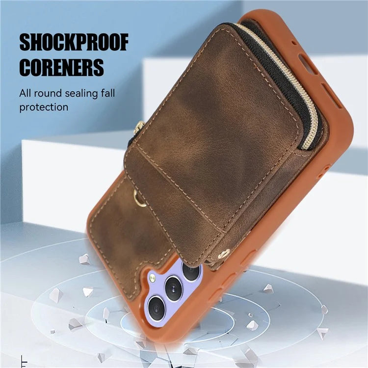 For Samsung Galaxy A25 5G (Global) (161.0 x 76.5 x 8.3mm) Case Leather TPU Back Cover with Zipper Card Bag