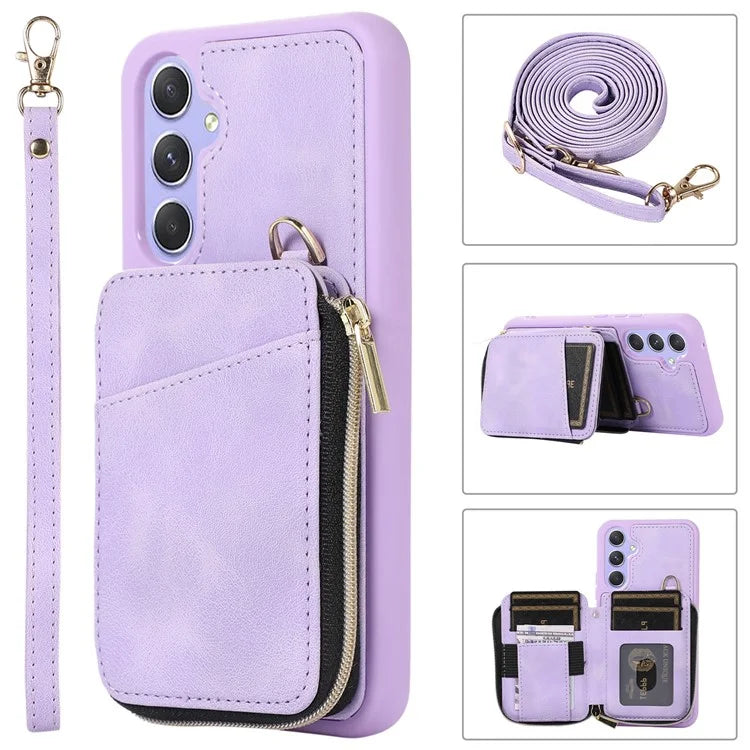 For Samsung Galaxy A25 5G (Global) (161.0 x 76.5 x 8.3mm) Case Leather TPU Back Cover with Zipper Card Bag