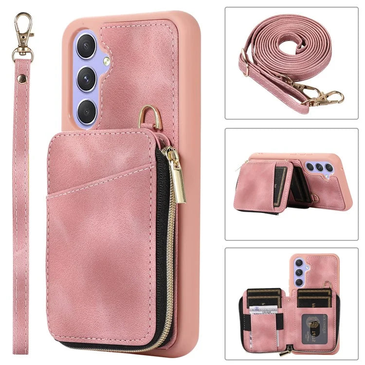 For Samsung Galaxy A15 4G  /  5G Case with Strap Leather TPU Cover Card Bag Stand