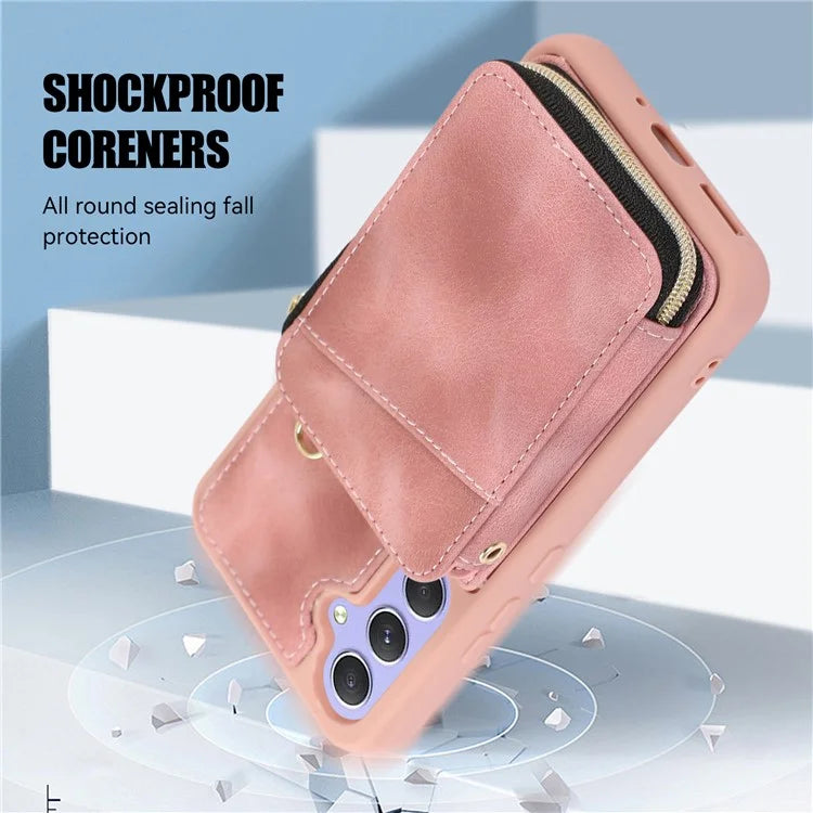 For Samsung Galaxy A15 4G  /  5G Case with Strap Leather TPU Cover Card Bag Stand
