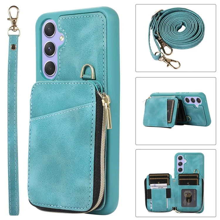 For Samsung Galaxy A15 4G  /  5G Case with Strap Leather TPU Cover Card Bag Stand