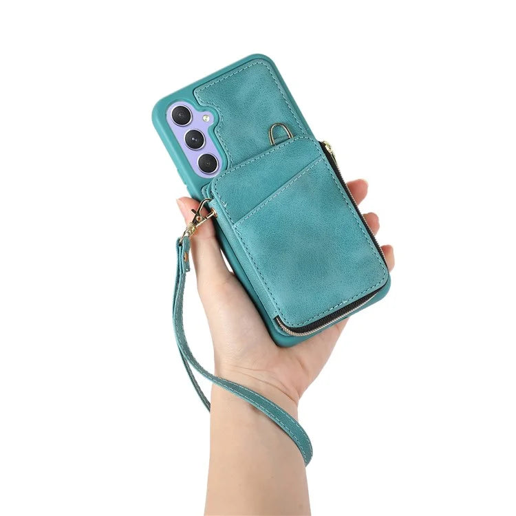 For Samsung Galaxy A15 4G  /  5G Case with Strap Leather TPU Cover Card Bag Stand