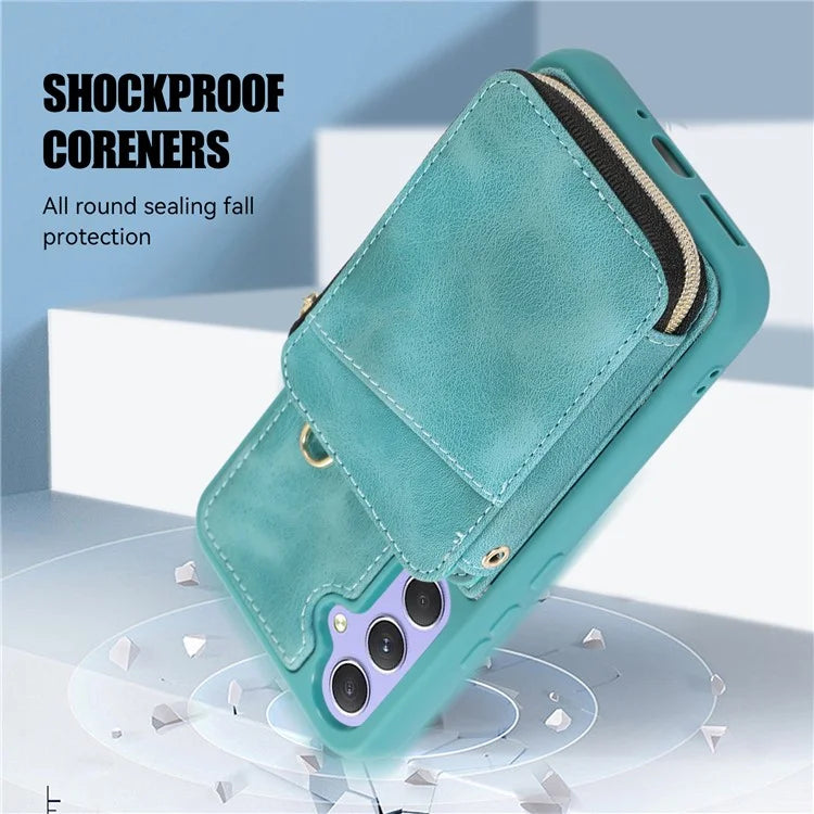 For Samsung Galaxy A15 4G  /  5G Case with Strap Leather TPU Cover Card Bag Stand
