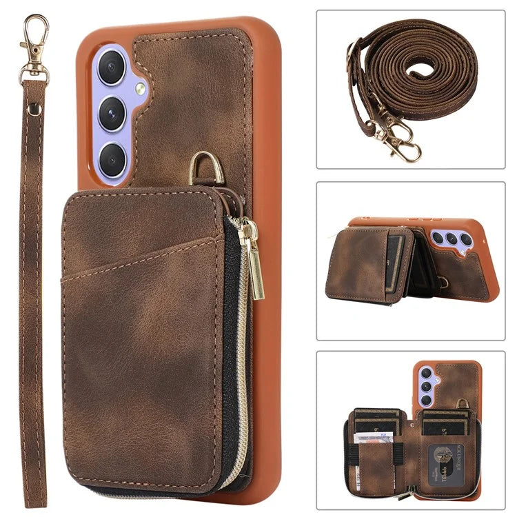 For Samsung Galaxy A15 4G  /  5G Case with Strap Leather TPU Cover Card Bag Stand