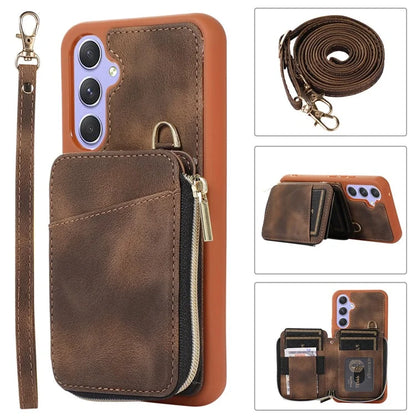 For Samsung Galaxy A15 4G  /  5G Case with Strap Leather TPU Cover Card Bag Stand