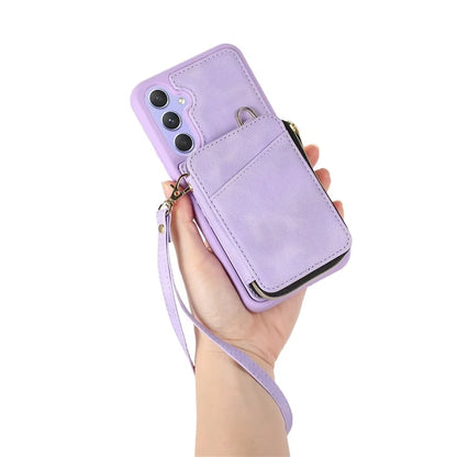 For Samsung Galaxy A15 4G  /  5G Case with Strap Leather TPU Cover Card Bag Stand