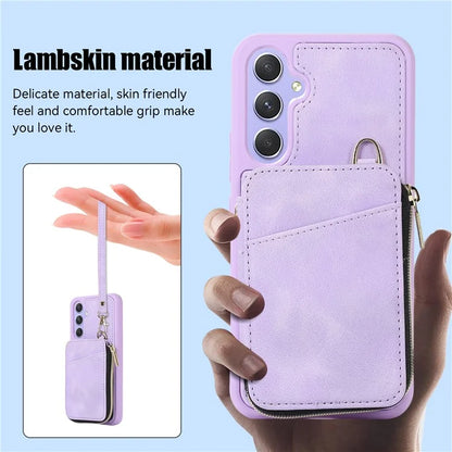 For Samsung Galaxy A15 4G  /  5G Case with Strap Leather TPU Cover Card Bag Stand