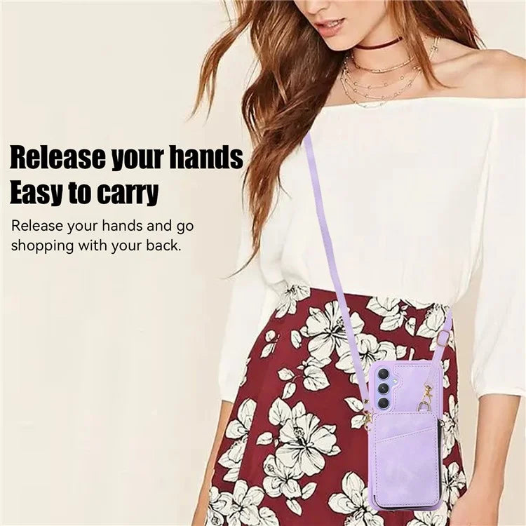 For Samsung Galaxy A15 4G  /  5G Case with Strap Leather TPU Cover Card Bag Stand