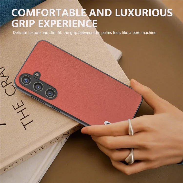 ABEEL For Samsung Galaxy S24 Case Scratch-proof Genuine Cow Leather + Hard PC Shell