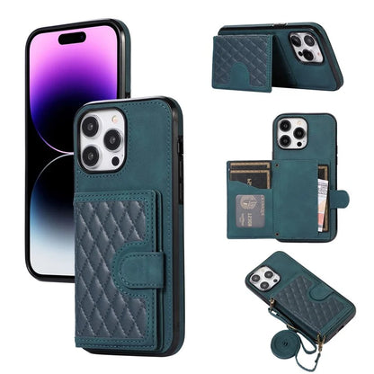 For iPhone 14 Pro Max Case Leather TPU Cover with Back Card Holder Shoulder Strap
